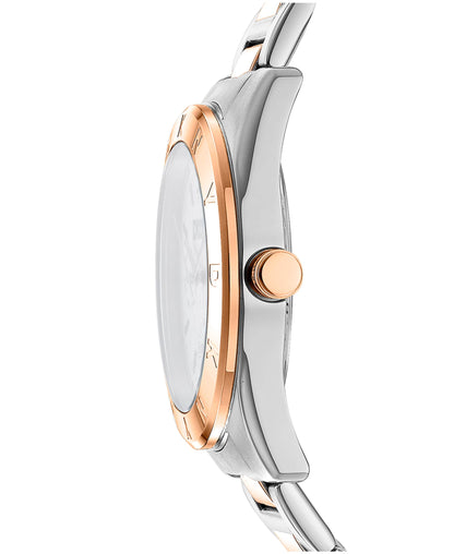 Dkny Women Watch, Two Tone Silver & Rose Gold Color Case, Silver Dial, Two Tone Silver & Rose Gold Color Metal Bracelet, Multi-Function, 5 Atm