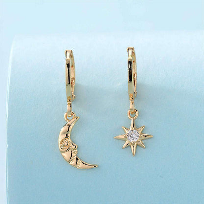 Cubic Zirconia & Goldtone Sun Moon Huggie Earring
