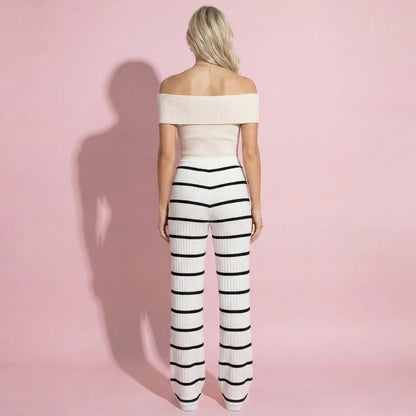 Anna-Kaci Women's Striped Drawstring Lounge Pants with Elastic Waistband and Relaxed Wide Leg Fit