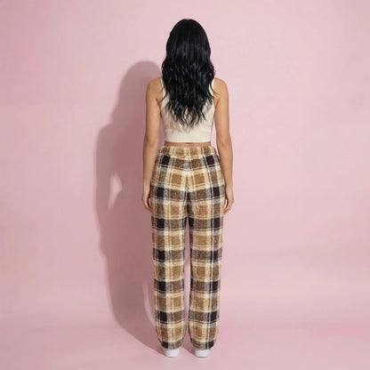 Anna-Kaci Women's Plaid Wide Leg Drawstring Lounge Pants with Elastic Waistband and Relaxed Fit