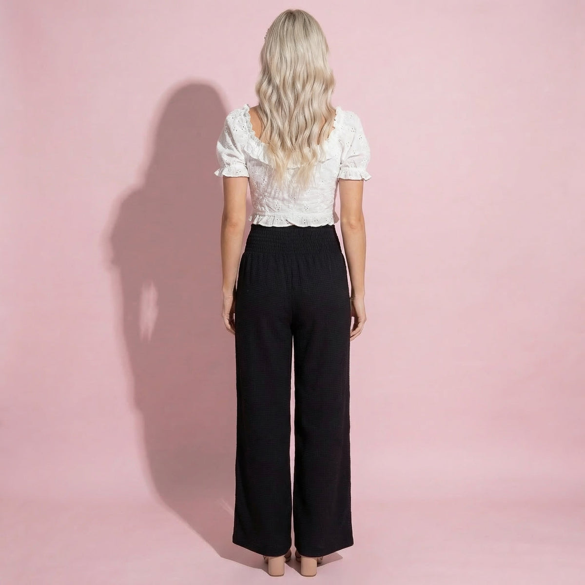 Anna-Kaci Women's Soft Textured Knit Lounge Pants with Wide Leg Silhouette and Stretch High Waistband Featuring Decorative Button Front Detail