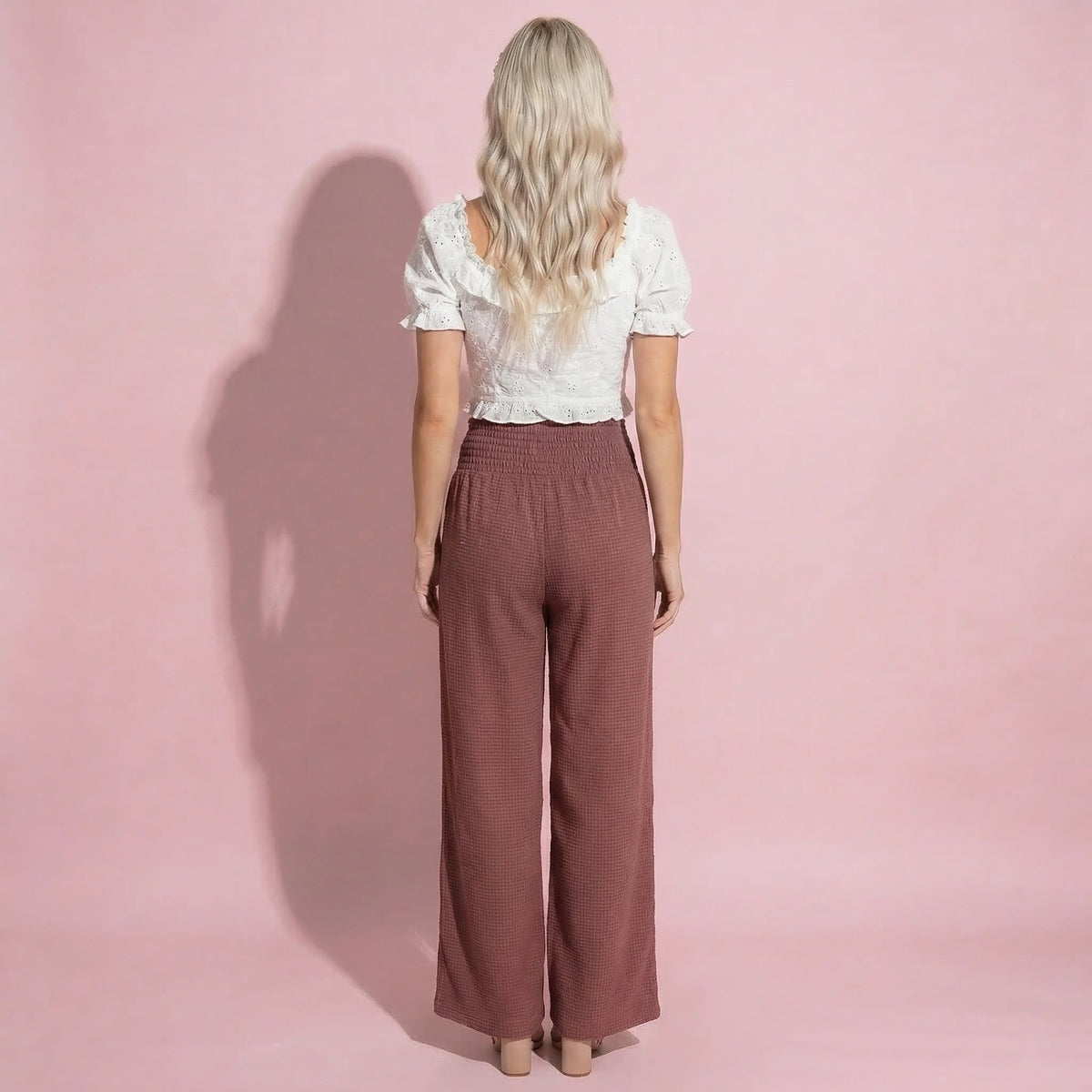 Anna-Kaci Women's Soft Textured Knit Lounge Pants with Wide Leg Silhouette and Stretch High Waistband Featuring Decorative Button Front Detail