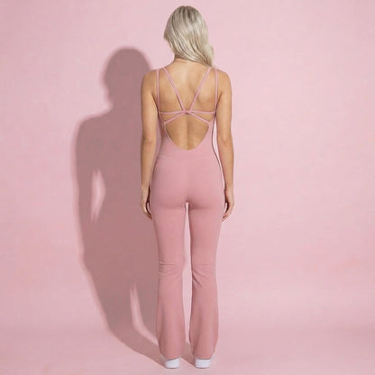 Anna-Kaci Active Women's Scoop Neck Flare Leg One-Piece Activewear Jumpsuit with Contoured Fit and Smooth Stretch Fabric for Streamlined Comfort
