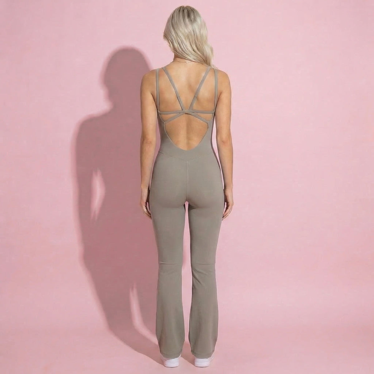 Anna-Kaci Active Women's Scoop Neck Flare Leg One-Piece Activewear Jumpsuit with Contoured Fit and Smooth Stretch Fabric for Streamlined Comfort