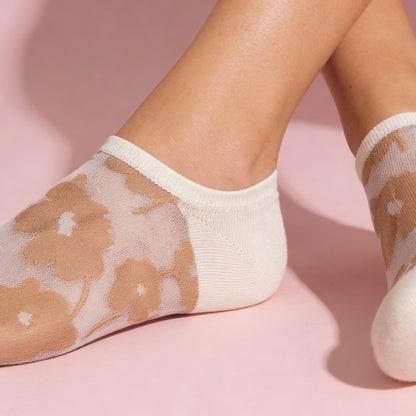 Anna-Kaci Women's 3-Pair Sheer No Show Socks Floral Pattern Lightweight Soft Knit Comfortable Everyday Sock Set