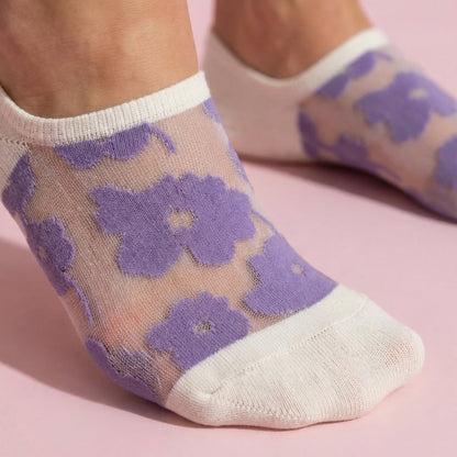 Anna-Kaci Women's 3-Pair Sheer No Show Socks Floral Pattern Lightweight Soft Knit Comfortable Everyday Sock Set