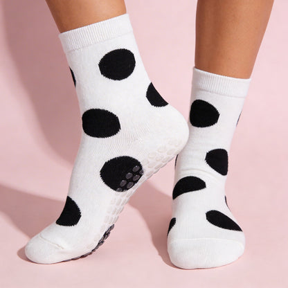 Anna-Kaci 2 Pairs Womens Polka Dot Cotton Crew Socks with Non Slip Grip Sole