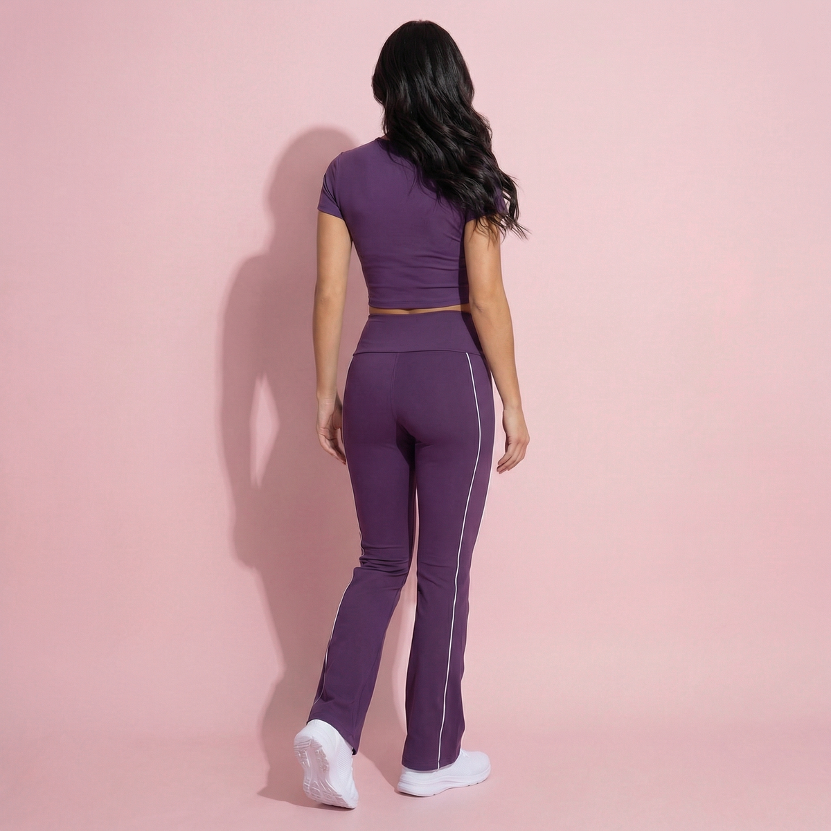 Anna-Kaci Active Women's High Waist Flared Leggings with Contrast Seam Detail and Stretch Fabric