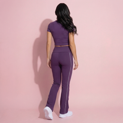Anna-Kaci Active Women's High Waist Flared Leggings with Contrast Seam Detail and Stretch Fabric