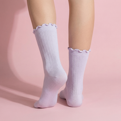 Anna-Kaci Women's 4-Pair Pack Soft Ribbed Ankle Socks with Ruffled Edge Trim Lightweight Knit Design in Multiple Color Combinations
