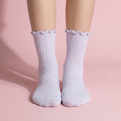 Anna-Kaci Women's 4-Pair Pack Soft Ribbed Ankle Socks with Ruffled Edge Trim Lightweight Knit Design in Multiple Color Combinations