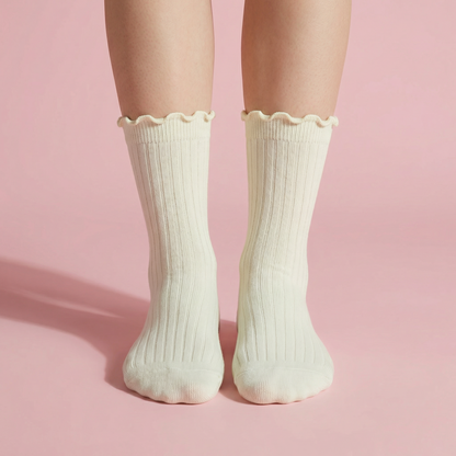 Anna-Kaci Women's 4-Pair Pack Soft Ribbed Ankle Socks with Ruffled Edge Trim Lightweight Knit Design in Multiple Color Combinations