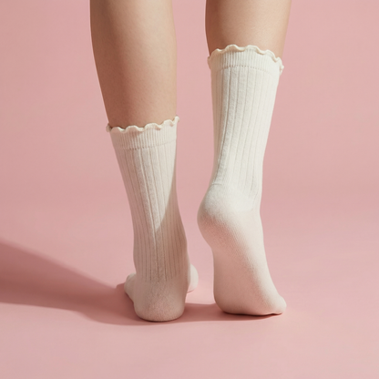 Anna-Kaci Women's 4-Pair Pack Soft Ribbed Ankle Socks with Ruffled Edge Trim Lightweight Knit Design in Multiple Color Combinations