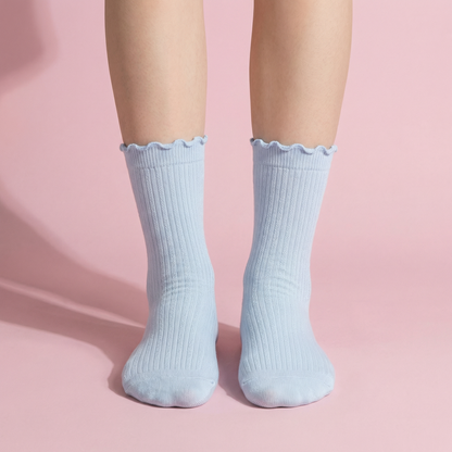 Anna-Kaci Women's 4-Pair Pack Soft Ribbed Ankle Socks with Ruffled Edge Trim Lightweight Knit Design in Multiple Color Combinations