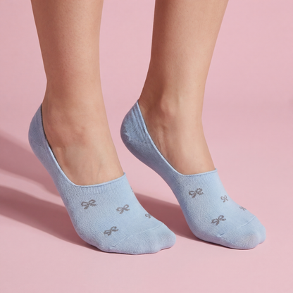Anna-Kaci 5 Pairs Women's Bow Pattern Low Cut No Show Socks Breathable Mesh Knit Anti-Slip Design Multiple Color Options