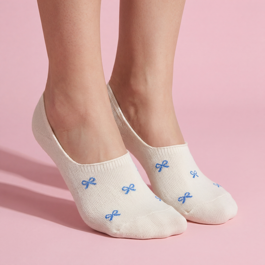 Anna-Kaci 5 Pairs Women's Bow Pattern Low Cut No Show Socks Breathable Mesh Knit Anti-Slip Design Multiple Color Options