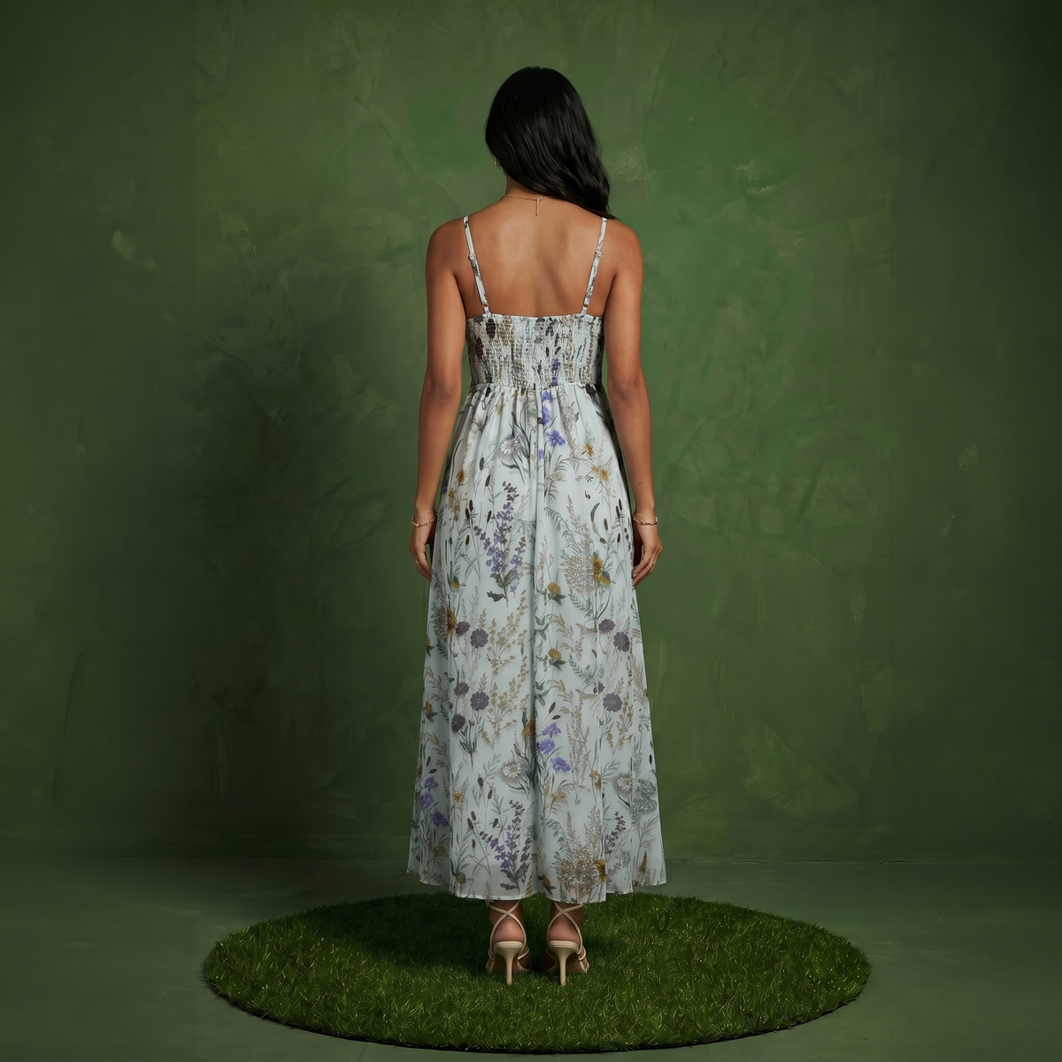 Anna-Kaci Women's Floral Print Tie Front Maxi Dress with Spaghetti Straps and Flowy Skirt