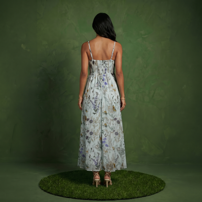 Anna-Kaci Women's Floral Print Tie Front Maxi Dress with Spaghetti Straps and Flowy Skirt