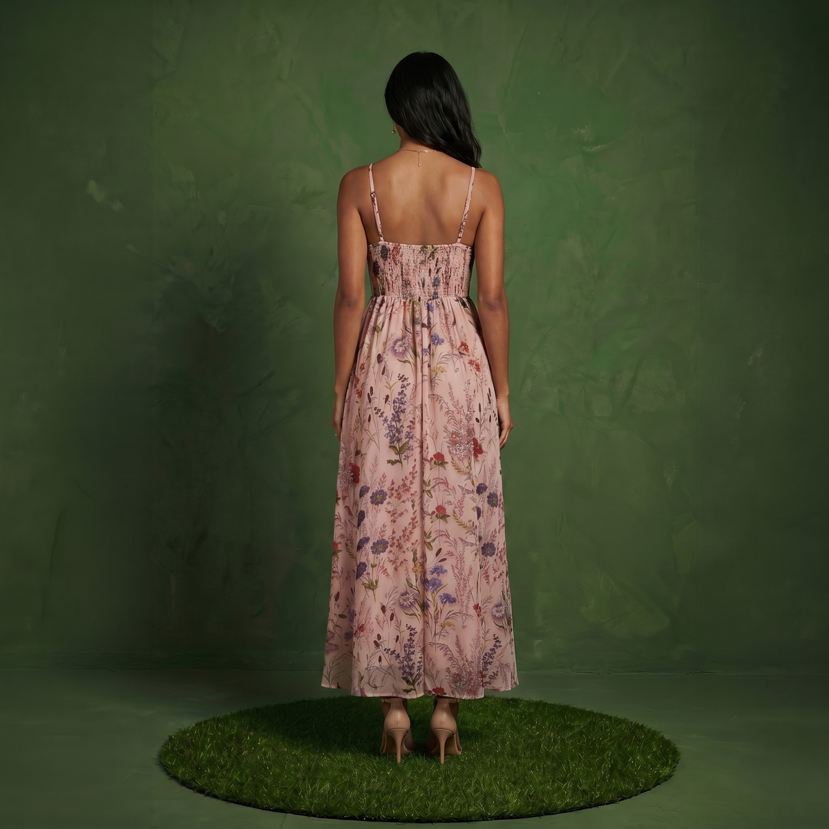 Anna-Kaci Women's Floral Print Tie Front Maxi Dress with Spaghetti Straps and Flowy Skirt