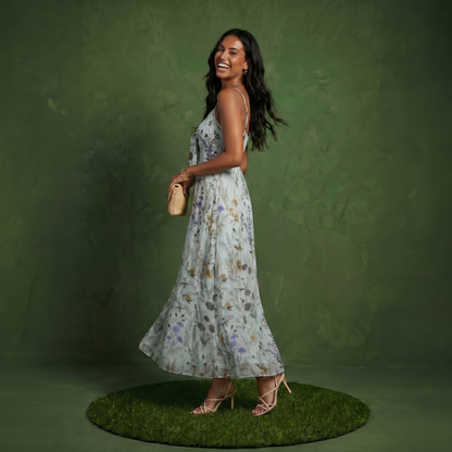 Anna-Kaci Women's Floral Print Tie Front Maxi Dress with Spaghetti Straps and Flowy Skirt