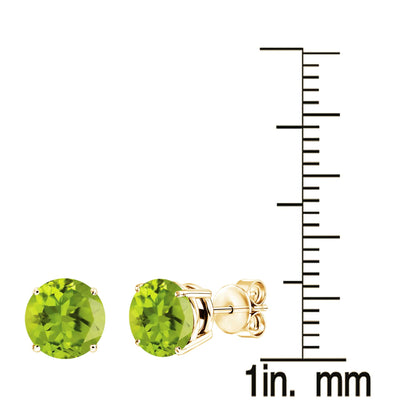 Gold over Sterling Silver Round Shape Natural Peridot Stud Earrings