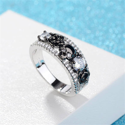 Crystal & Cubic Zirconia Two-Tone Skull Rose Ring