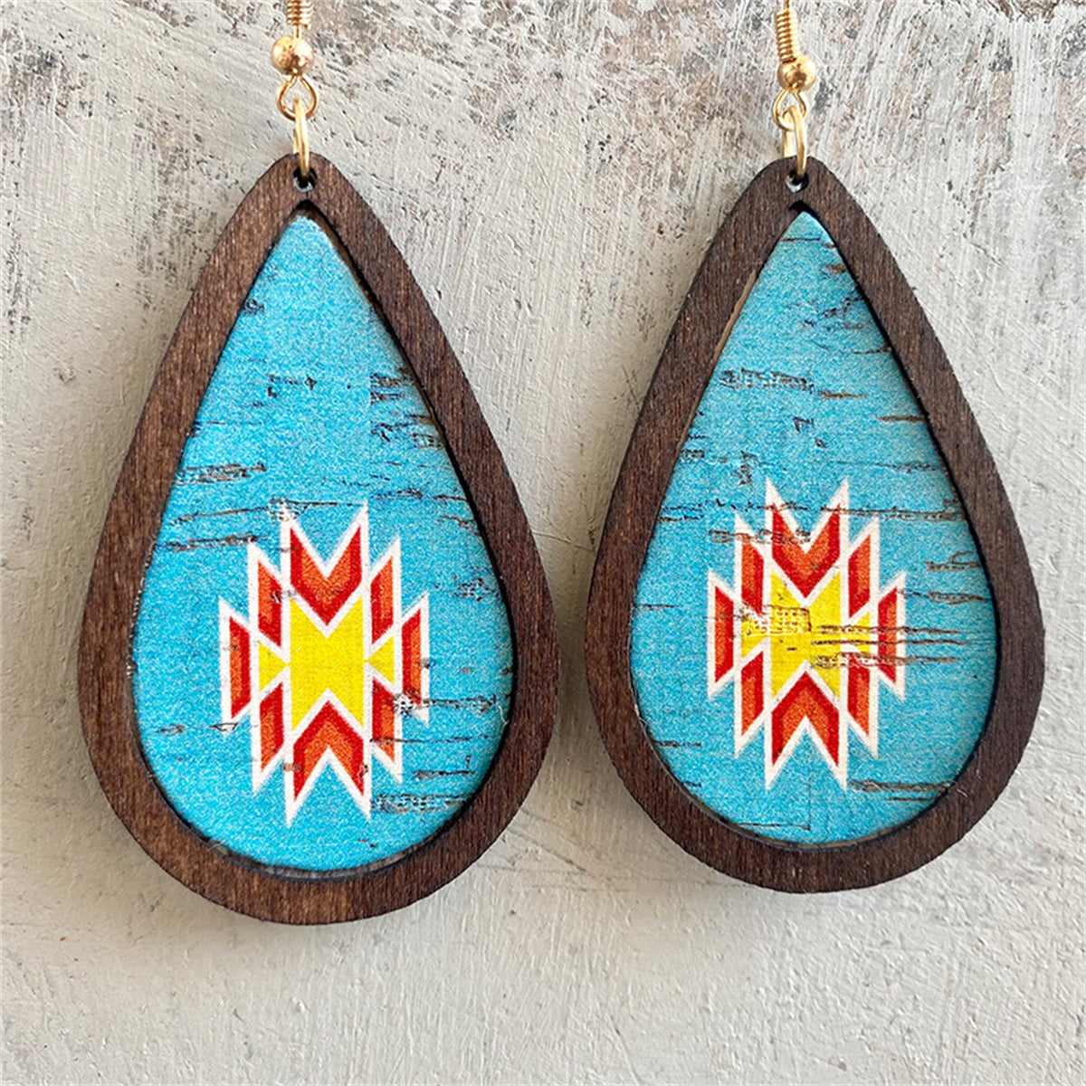 Aqua & Wood Goldtone Geometric Drop Earrings