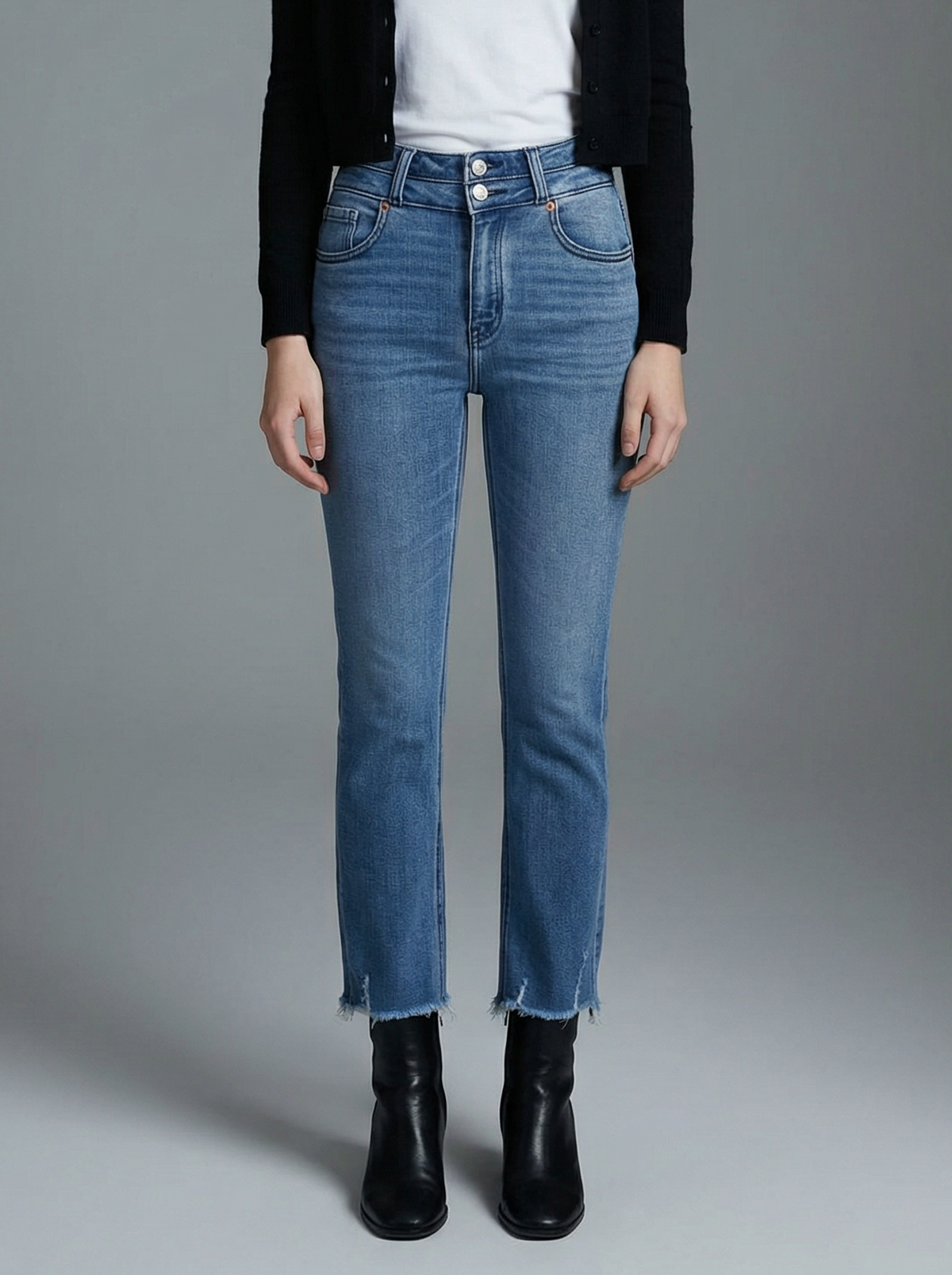 Altitude Heights Corset Double Waistband Straight Frayed Hem Jeans