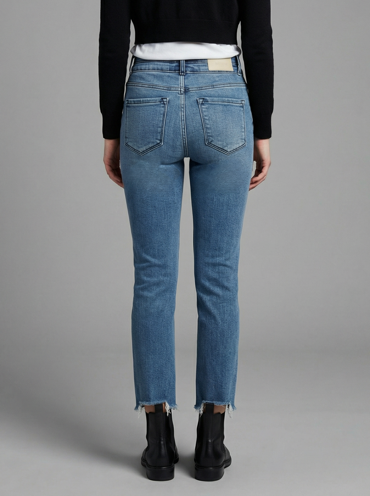 Altitude Heights Corset Double Waistband Straight Frayed Hem Jeans