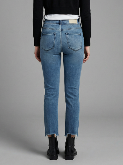 Altitude Heights Corset Double Waistband Straight Frayed Hem Jeans