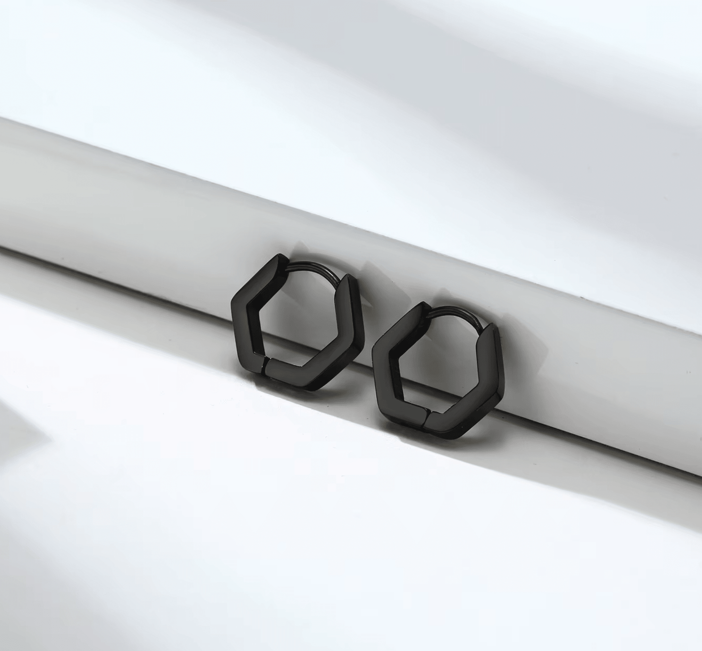 Black Hexagon Hoop Earrings
