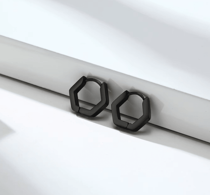 Black Hexagon Hoop Earrings
