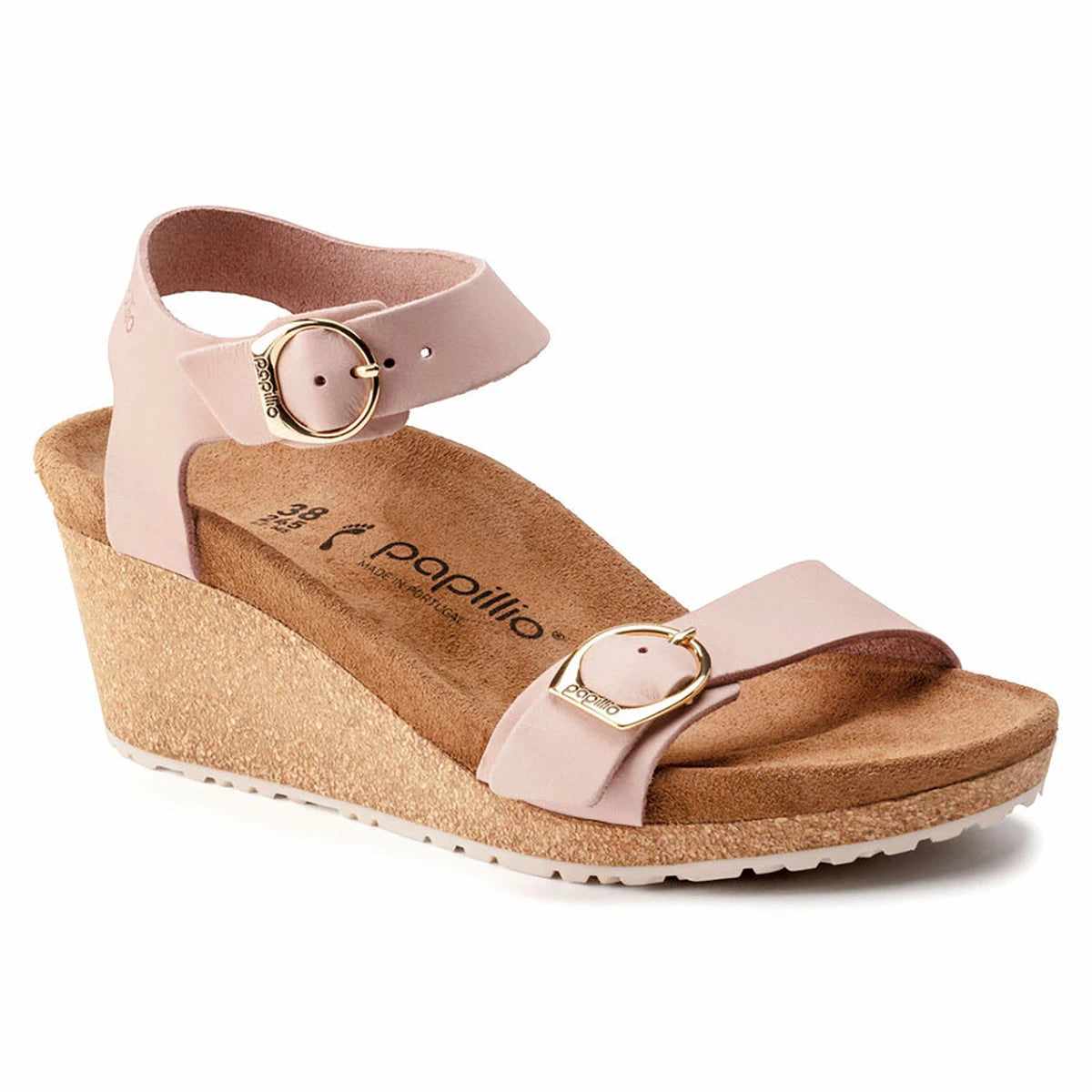 Birkenstock Women's Soley Papillio Nubuck Leather Wedge Soft Pink Sandals