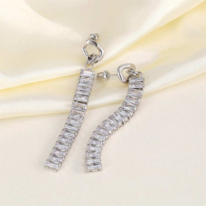 Crystal & Silvertone Cuban Chain Drop Earrings