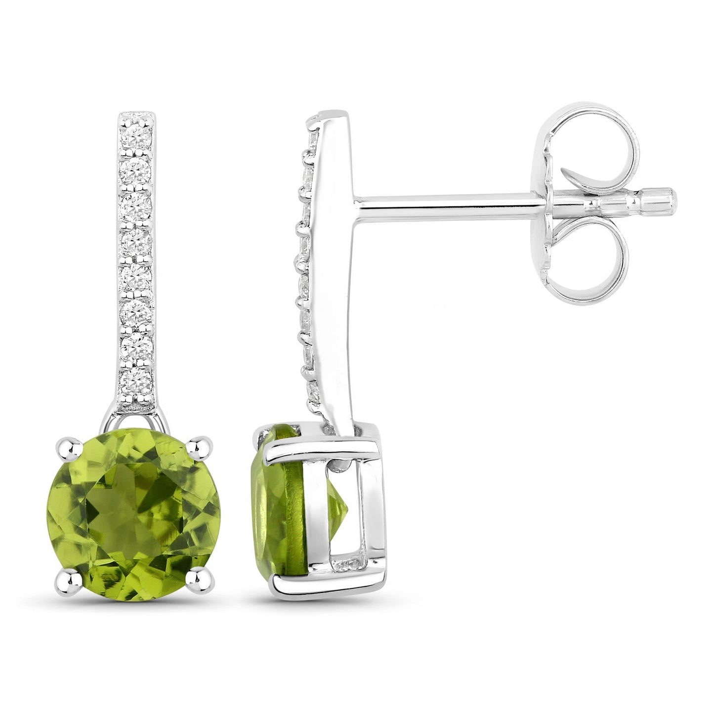 Genuine Peridot and Diamond Silver Dangle Earrings