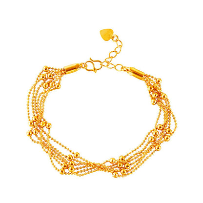 24k Goldtone Round Bead Layered Station Bracelet