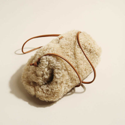 Apricot Beige Furry Double Thin Strap Shoulder Bag