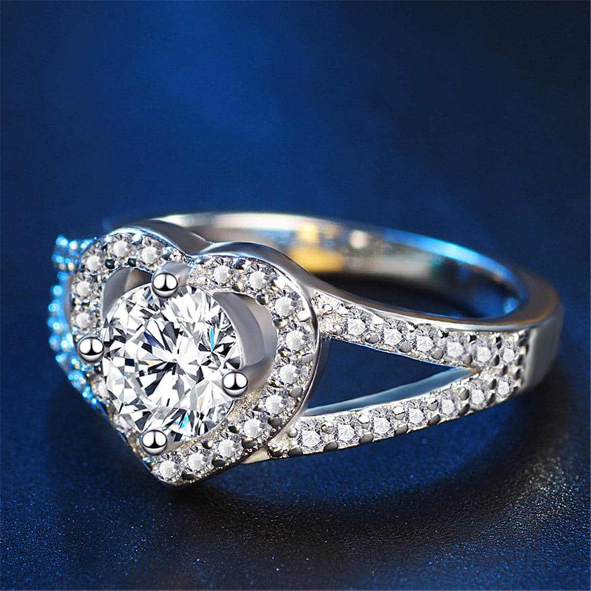 Cubic Zirconia & Crystal Silvertone Heart Ring