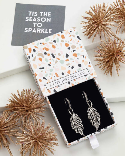 Don’t AsK Crystal Feather Earrings – Dainty Sparkling Design