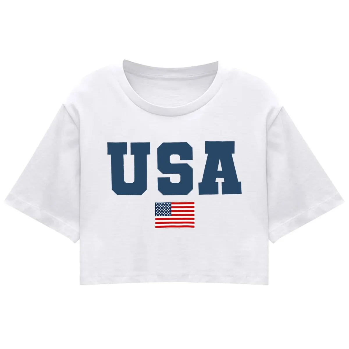 4th of July USA Printed Cropped Shirt