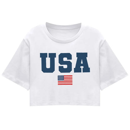 4th of July USA Printed Cropped Shirt