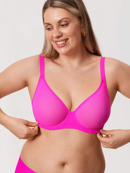 Cosnufy Sheer Mesh Plunge Underwire Full Coverage Bra