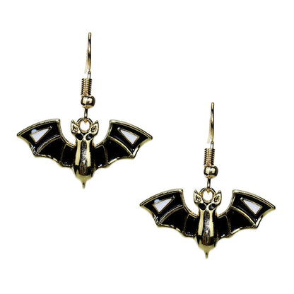 Black & Goldtone Bat Pendant Necklace & Drop Earrings
