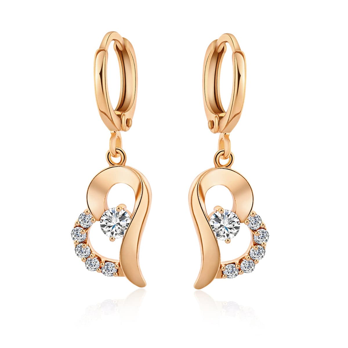 Cubic Zirconia & Goldtone Heart Drop Earrings