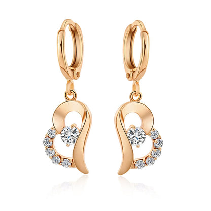 Cubic Zirconia & Goldtone Heart Drop Earrings