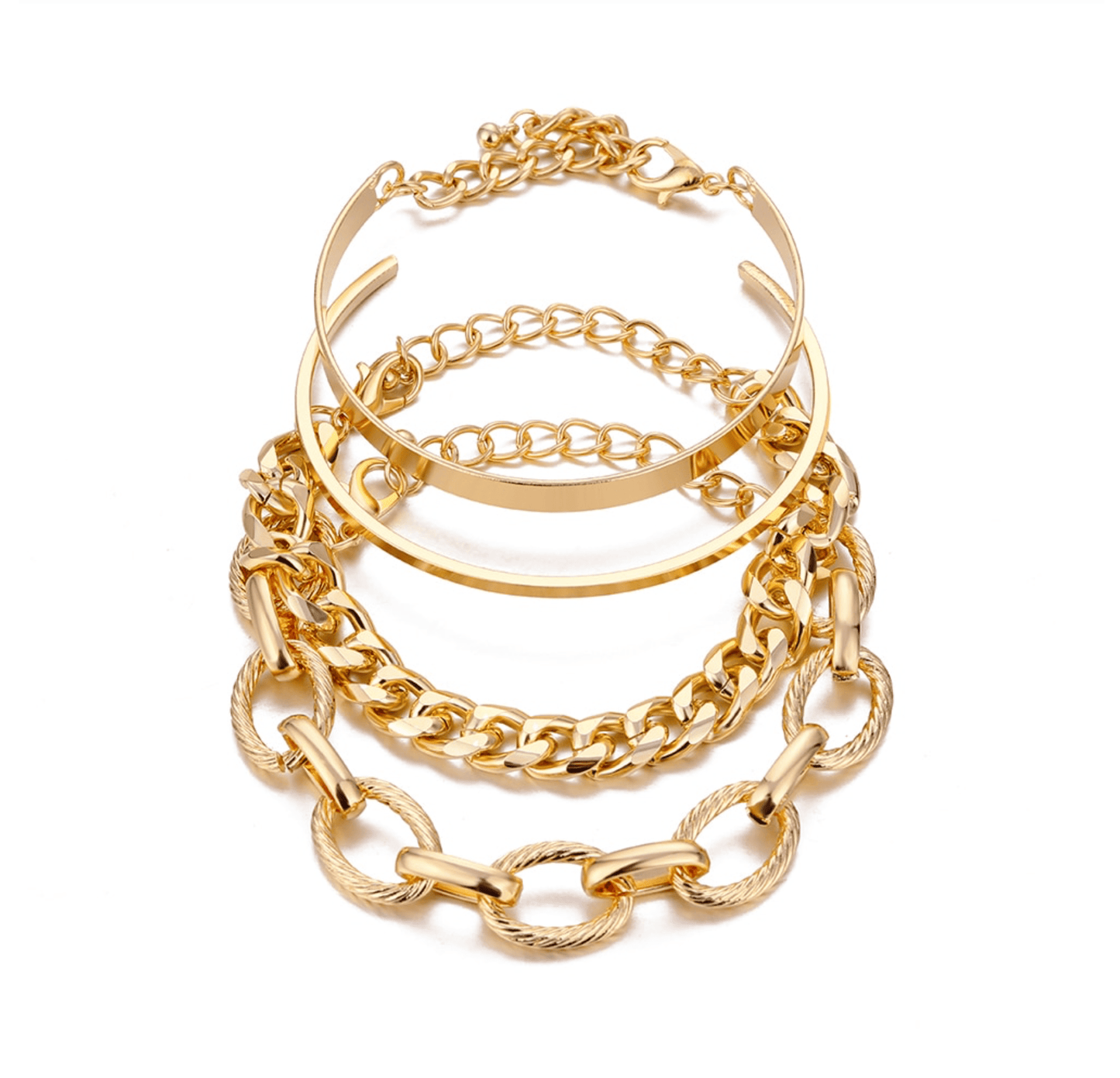 Goldtone Chunky Chain Bangle Bracelet Set