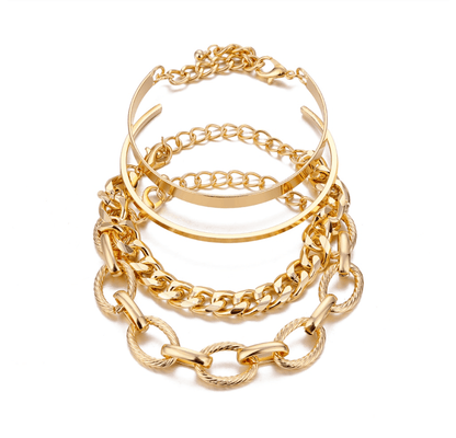 Goldtone Chunky Chain Bangle Bracelet Set