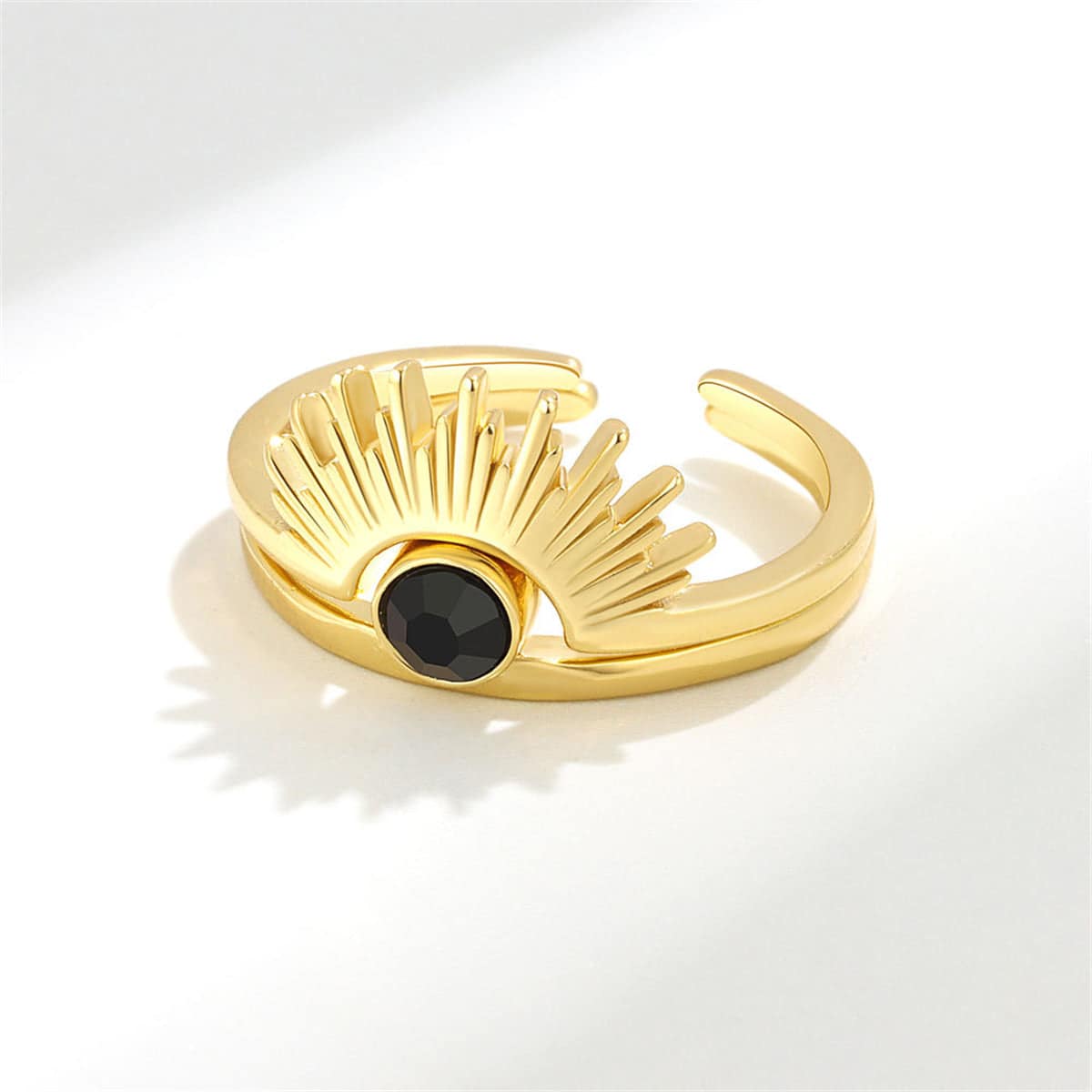 Black Cubic Zirconia & Goldtone Open Sun Ring Set
