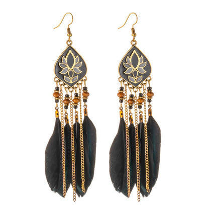 Black Feather & Resin Drop Earrings