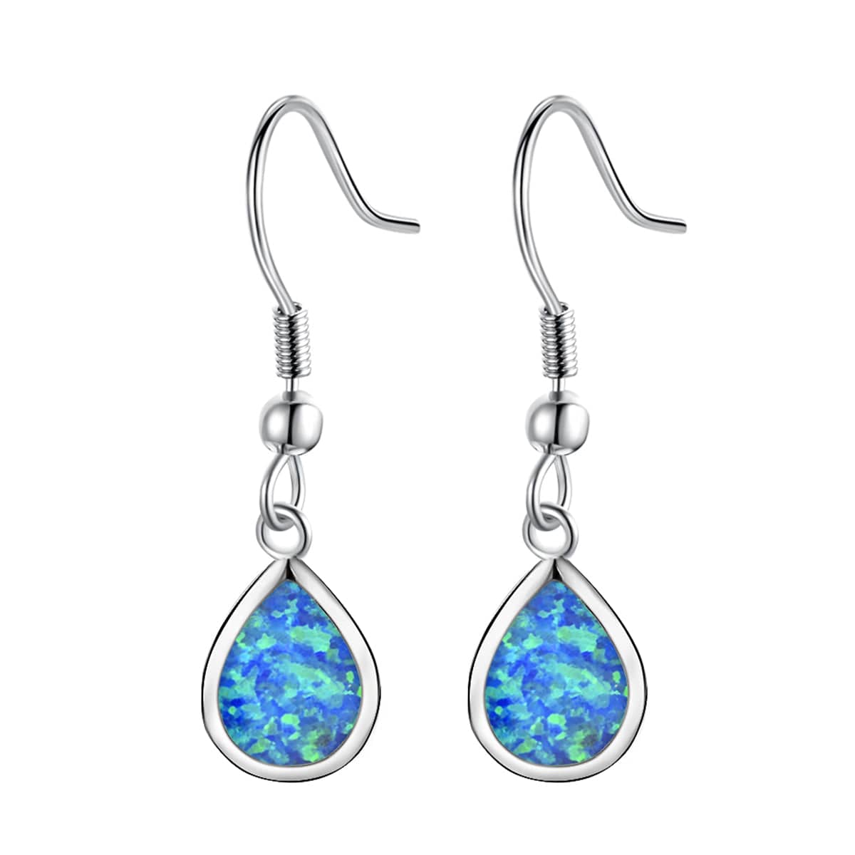 Blue Opal & Silvertone Teardrop Earrings